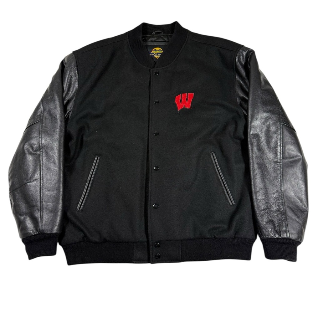 Wisconsin Badgers Wool Leather Sleeve Bomber Jacket Sz Large VTG New ZLander